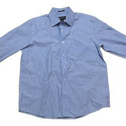 Eddie Bauer Men’s Wrinkle Resistant Relaxed Fit Blue White Striped Button Down Shirt Size L