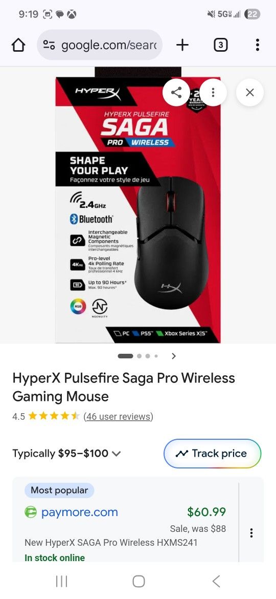 Hyperx Pulsefire Saga Pro Wireless Gaming Mouse