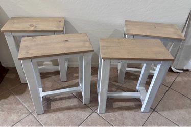❤️ 4 four barstools bar stools farmhouse set white gray brown rustic banca counter height