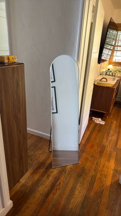 15"x 56" Over The Door Mirror, Arched Full Length Mirror with Floor Stand Aluminum Frame, Adjustable Hooks, Wall Mounted or Standing for Bedroom, Livi