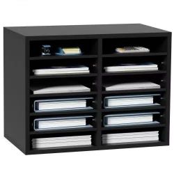 532}Wood Literature Organizer, 12 Compartments, File Sorter with Removable Shelves, Mailboxes Slot for Office Home Classroom Mailrooms Organization, E