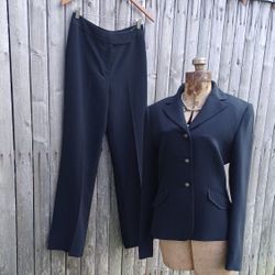 New Tahari embroidered black blazer jacket & slacks straight leg pants womens 6