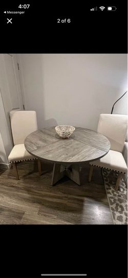 Round Gray Wood Dining Table
