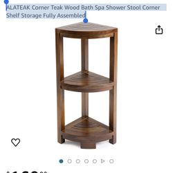 ALATEAK Corner Teak Wood Bath Spa Shower Stool Corner Shelf Storage Fully Assembled