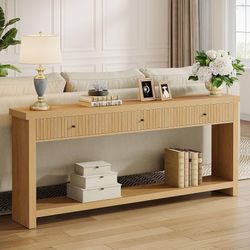 Tribesigns 70.9 inch Console Table with 3 Drawers, Extra Long Entryway Table, Wood Sofa Table Oak Furniture with Open Storage Shelves Wooden Couch Tab