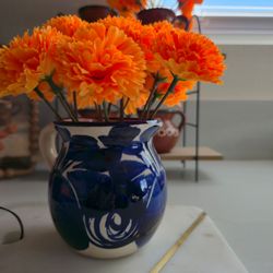 Blue and White Ceramic Pitcher Mugs, Made in Mexico