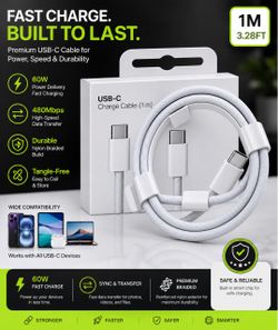 ⚡ 3.28FT White Braided PD 60W Fast Charging Data Cable