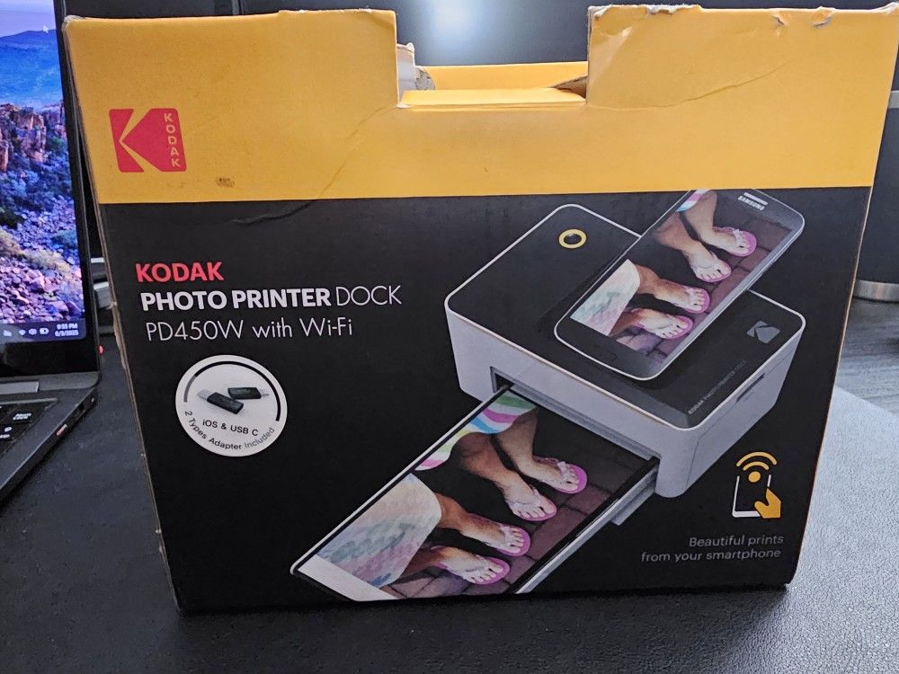 Kodak Black Portable Photo Printer Dock PD450W Wi-Fi Tested No Power Cord