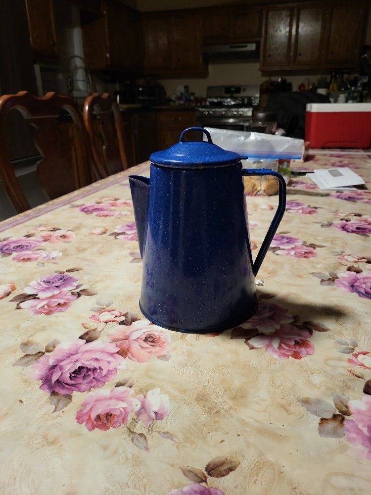 Vintage Blue Enamel Coffee Pot