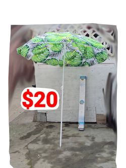 Beach Umbrella - Tropical Palm Print Pattern - 67" Diameter, Lightweight,  Plastic Carrying Bag, Easy Setup 