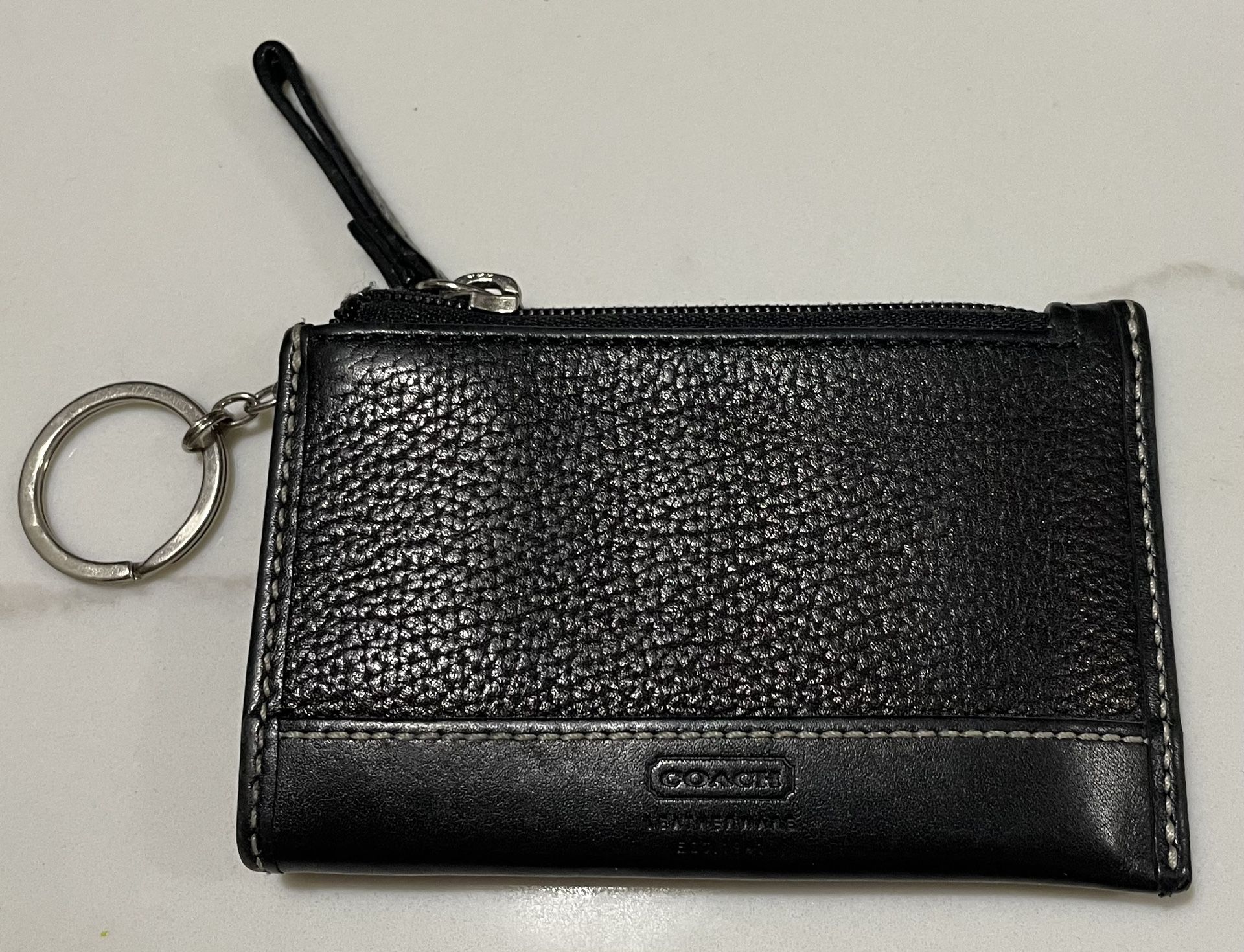 Womens Black Leather Coach Credit Card Holder Mini Wallet