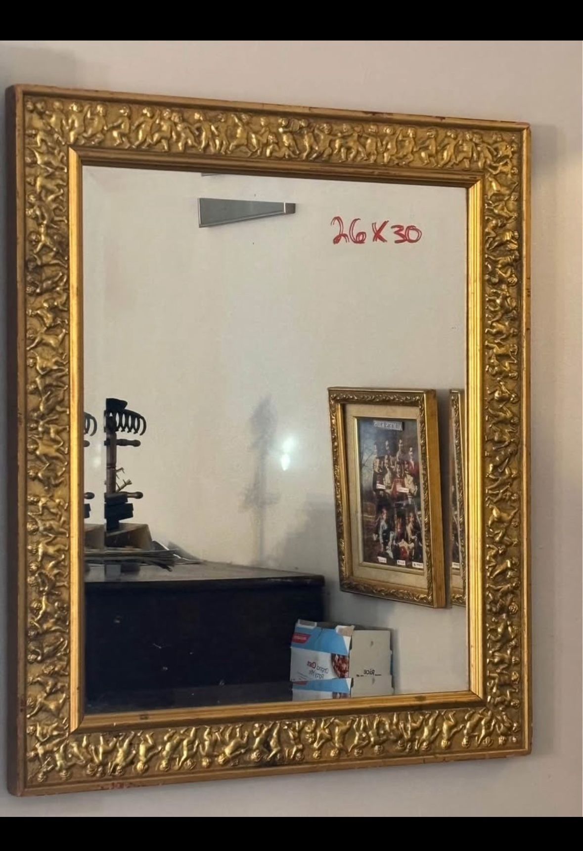 Gold Ornate Mirror With Angel Framed Border