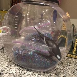 Betta Fish Bowl & Rocks And Blue Whale.