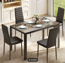 Dining table with 4 chairs marble color New in Box
