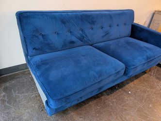 Deep Blue Velvet half Sectional Sofa ( No Chaise )