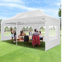 HOTEEL 10x20 Pop up Canopy Tent for Parties, Heavy Duty Easy Setup Tent with 6 Sidewalls, Outdoor Commercial Instant Gazebo for Wedding Event, with Ro