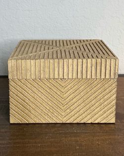 Contemporary Wooden Decorative Box with a Carved Chevron Pattern