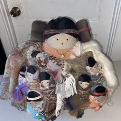 Vtg Cloth Pueblo Storyteller 8 Children Sue Malinski Wini Dolls plush