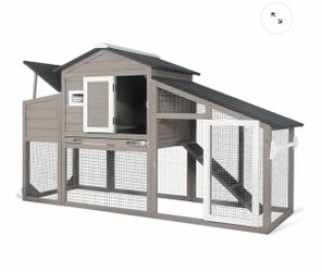 PET01new-Chicken Coop with Run Large Wooden Chicken Tractor with Wheels Waterproof Outdoor Hen House Poultry Cage, Gray