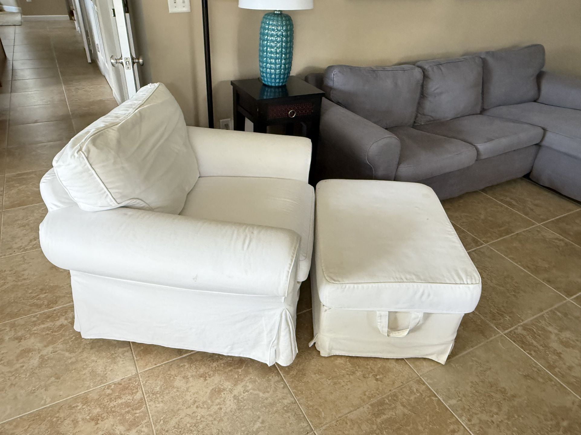 Ikea UPPLAND Armchair and Ottoman Blekinge white