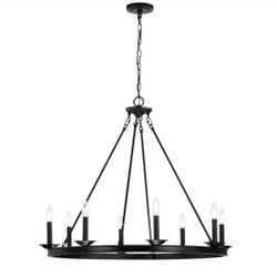 New Luisa 8-Light Antique Black Finish Metal Wagon Wheel Chandelier