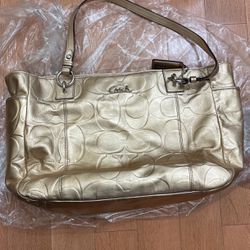 Coach Purse Embossed Gold Leather