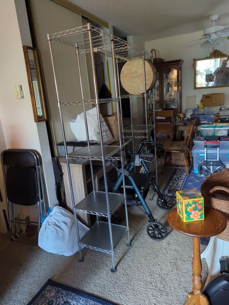 Shelving Unit With Two Rods To Hang Clothes