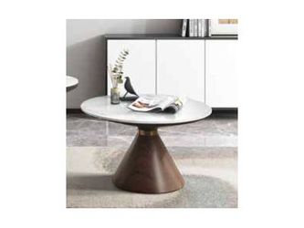 Mid-Century Modern Round Faux-Marble Coffee Table with Walnut Cone Base. Finance/Delivery OK.