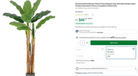 Garvee Artificial Banana Tree 6 Ft Faux Banana Tree w/Grey Planter Indoor/Outdoor Decorative Tree