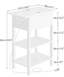 White Nightstand with USB Charging Ports and Shelves