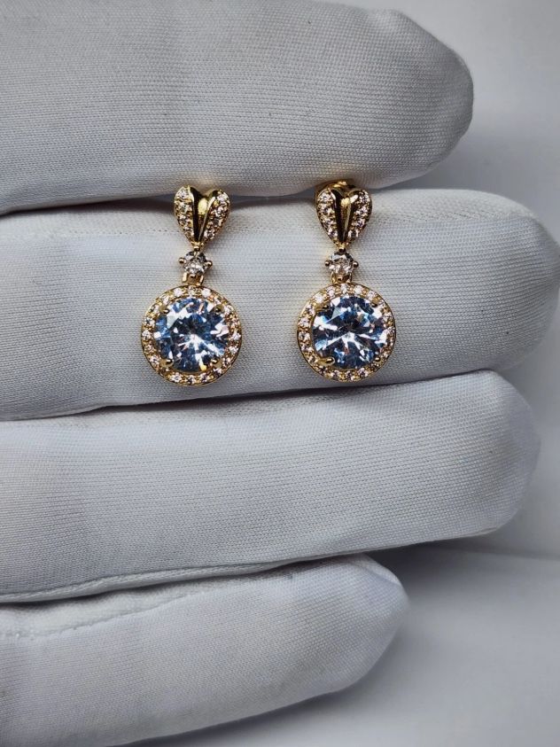 Gold Plated Stud Dangle Earrings With Cubic Zirconia Unisex HipHop Style