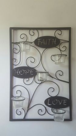 WROUGHT IRON WALL DECOR WITH CANDLES