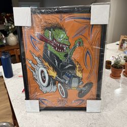 2  36x24 custom pictures painted by HotDog  pete finlan renowned hotrod artist from southern Cal these are acrylic painted on metal panels custom fram