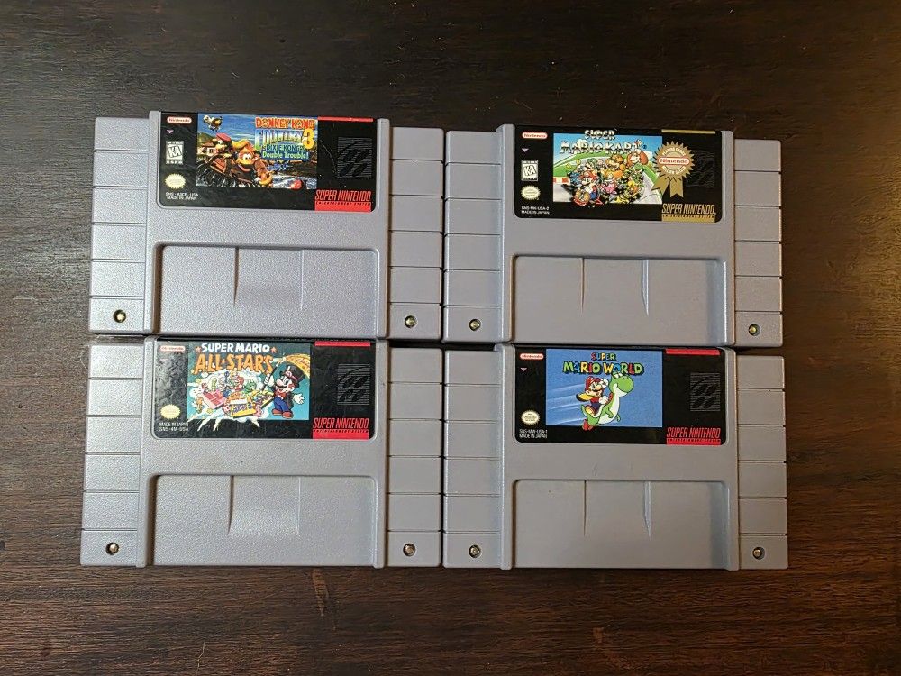 Super Nintendo SNES Video Games Donkey Kong 3, Mario Kart, Mario World
