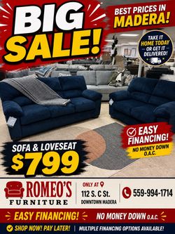 Two piece sofa, and Loveseat ivory blue Labor Day sale