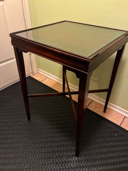 $50-Dark Wood Side Table with Glass Top