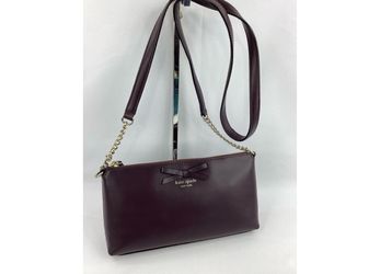 Kate Spade New York Burgundy Leather Bow Chain Crossbody Shoulder Bag Gold
