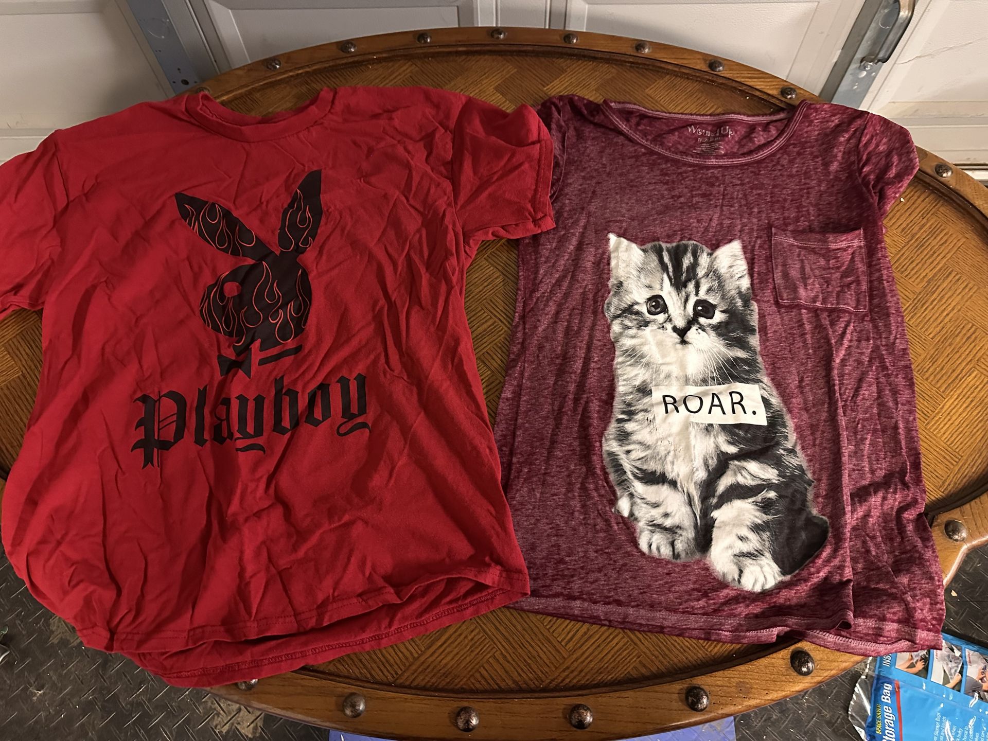 Women’s Graphic Tee Bundle – Playboy + Cat Shirt – Size M