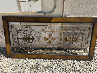Decorative Wrought Iron Wall Panel with Wood Frame