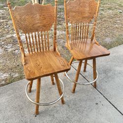 Pair Of Oak Swivel Barstools 30”