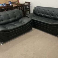 Brand New Black Leather Sofa & Loveseat 