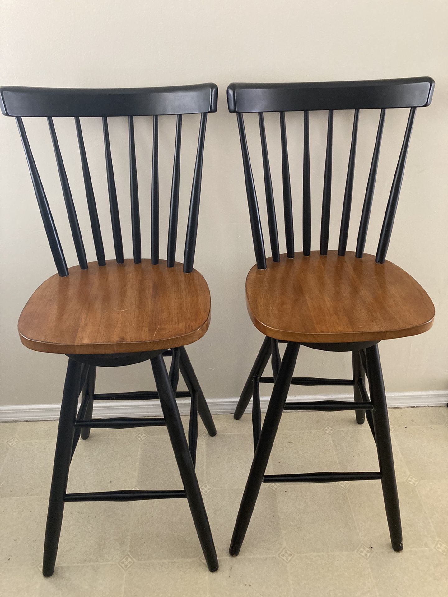 Pair of Wooden Bar Stools - 360 Degree Swivel