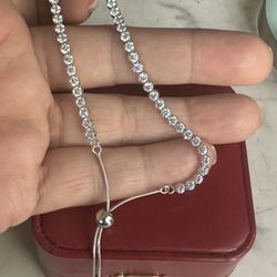 925 Sterling Silver Cz Adjustable Bracelet , Marked 925 Milor Italy 🇮🇹,  Can Fit Up To A Size 8 .
