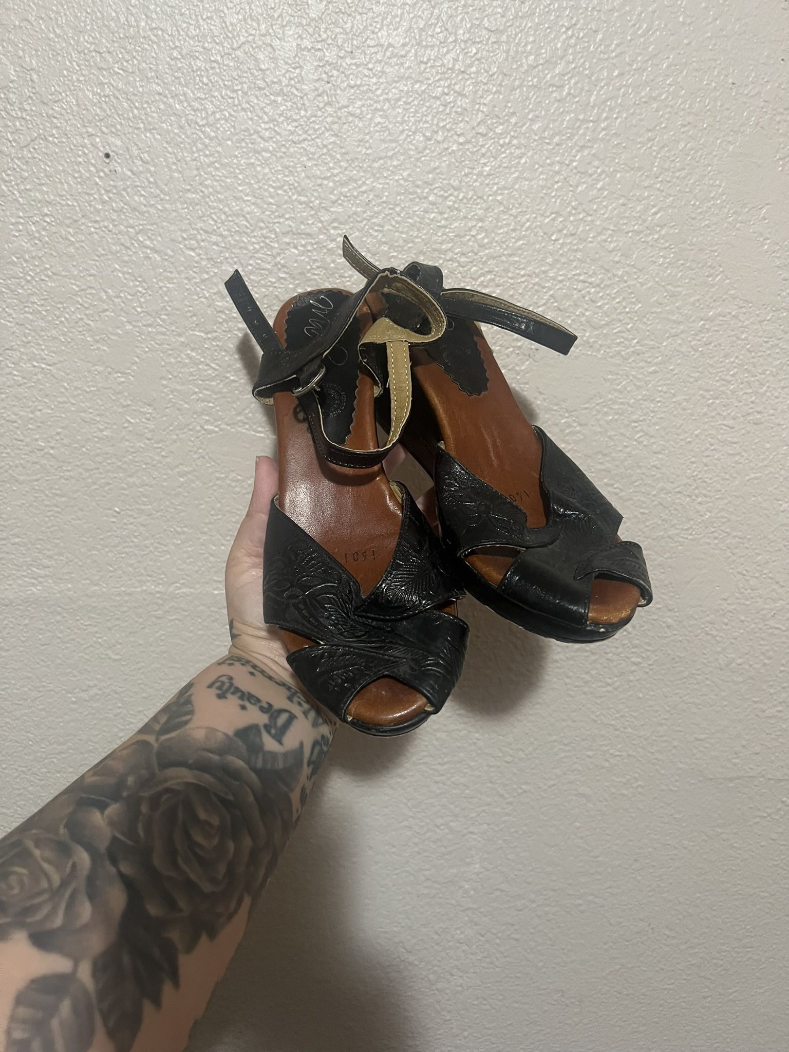 Mexican Tooled Leather Wedges