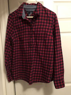 Tommy long sleeve plaid blouse