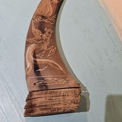 Asian Decorated Horn Handcrafted Dragon  Wood Base