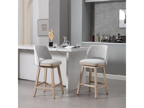 Counter Height Swivel Bar Stools, Comfortable Leather Bar Stools with back , Counter Height Chairs with Solid Wood Legs for Kitchen, Home