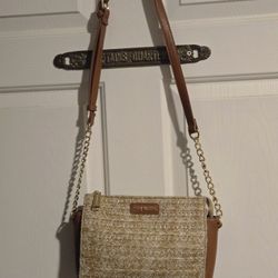 Steve Madden Crossbody Leather And Straw Weave Purse 