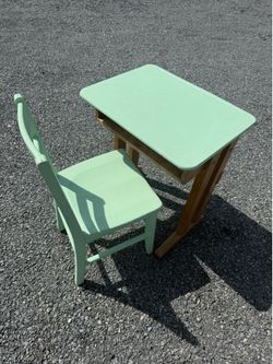 Vintage Wooden School Desk and Chair Set