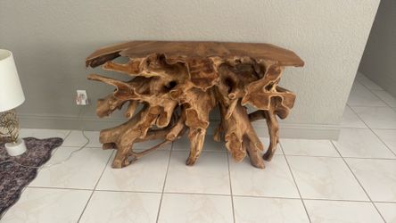 Natural wood entry table
